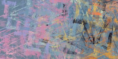 Soyut arka plan sanatı. 2D çizim. Etkileyici yağlı boya resim. Tuvalde fırça darbeleri. Modern sanat. Çok renkli arkaplan. Çağdaş sanat. İfade. Sanatsal dijital palet.