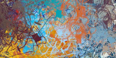 Soyut arka plan sanatı. 2D çizim. Etkileyici yağlı boya resim. Tuvalde fırça darbeleri. Modern sanat. Çok renkli arkaplan. Çağdaş sanat. İfade. Sanatsal dijital palet.