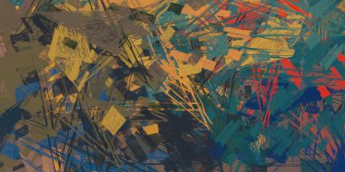 Soyut arka plan sanatı. 2D çizim. Etkileyici yağlı boya resim. Tuvalde fırça darbeleri. Modern sanat. Çok renkli arkaplan. Çağdaş sanat. İfade. Sanatsal dijital palet.