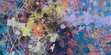 Soyut arka plan sanatı. 2D çizim. Etkileyici yağlı boya resim. Tuvalde fırça darbeleri. Modern sanat. Çok renkli arkaplan. Çağdaş sanat. İfade. Sanatsal dijital palet.