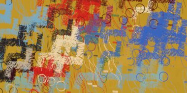 Soyut arka plan sanatı. 2D çizim. Etkileyici yağlı boya resim. Tuvalde fırça darbeleri. Modern sanat. Çok renkli arkaplan. Çağdaş sanat. İfade. Sanatsal dijital palet.