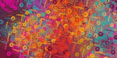 Soyut arka plan sanatı. 2D çizim. Etkileyici yağlı boya resim. Tuvalde fırça darbeleri. Modern sanat. Çok renkli arkaplan. Çağdaş sanat. İfade. Sanatsal dijital palet.