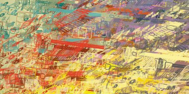 Soyut arka plan sanatı. 2D çizim. Etkileyici yağlı boya resim. Tuvalde fırça darbeleri. Modern sanat. Çok renkli arkaplan. Çağdaş sanat. İfade. Sanatsal dijital palet.