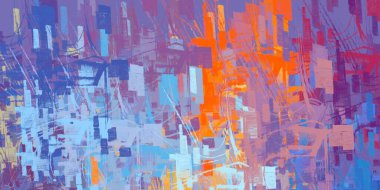Soyut arka plan sanatı. 2D çizim. Etkileyici yağlı boya resim. Tuvalde fırça darbeleri. Modern sanat. Çok renkli arkaplan. Çağdaş sanat. İfade. Sanatsal dijital palet.