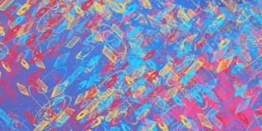 Soyut arka plan sanatı. 2D çizim. Etkileyici yağlı boya resim. Tuvalde fırça darbeleri. Modern sanat. Çok renkli arkaplan. Çağdaş sanat. İfade. Sanatsal dijital palet.