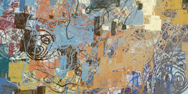 Soyut arka plan sanatı. 2D çizim. Etkileyici yağlı boya resim. Tuvalde fırça darbeleri. Modern sanat. Çok renkli arkaplan. Çağdaş sanat. İfade. Sanatsal dijital palet.