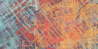 Soyut arka plan sanatı. 2D çizim. Etkileyici yağlı boya resim. Tuvalde fırça darbeleri. Modern sanat. Çok renkli arkaplan. Çağdaş sanat. İfade. Sanatsal dijital palet.