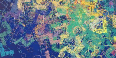 Soyut arka plan sanatı. 2D çizim. Etkileyici yağlı boya resim. Tuvalde fırça darbeleri. Modern sanat. Çok renkli arkaplan. Çağdaş sanat. İfade. Sanatsal dijital palet.