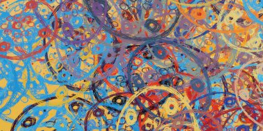 Soyut arka plan sanatı. 2D çizim. Etkileyici yağlı boya resim. Tuvalde fırça darbeleri. Modern sanat. Çok renkli arkaplan. Çağdaş sanat. İfade. Sanatsal dijital palet.