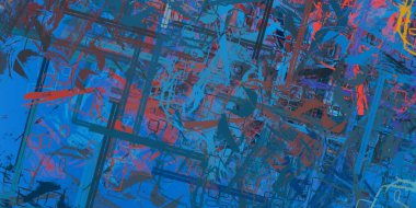 Soyut arka plan sanatı. 2D çizim. Etkileyici yağlı boya resim. Tuvalde fırça darbeleri. Modern sanat. Çok renkli arkaplan. Çağdaş sanat. İfade. Sanatsal dijital palet.