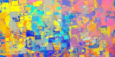 Soyut arka plan sanatı. 2D çizim. Etkileyici yağlı boya resim. Tuvalde fırça darbeleri. Modern sanat. Çok renkli arkaplan. Çağdaş sanat. İfade. Sanatsal dijital palet.