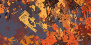 Soyut arka plan sanatı. 2D çizim. Etkileyici yağlı boya resim. Tuvalde fırça darbeleri. Modern sanat. Çok renkli arkaplan. Çağdaş sanat. İfade. Sanatsal dijital palet.