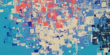 Soyut arka plan sanatı. 2D çizim. Etkileyici yağlı boya resim. Tuvalde fırça darbeleri. Modern sanat. Çok renkli arkaplan. Çağdaş sanat. İfade. Sanatsal dijital palet.