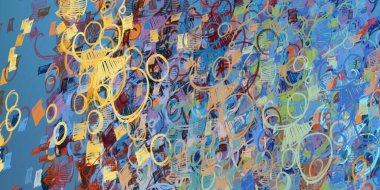 Soyut arka plan sanatı. 2D çizim. Etkileyici yağlı boya resim. Tuvalde fırça darbeleri. Modern sanat. Çok renkli arkaplan. Çağdaş sanat. İfade. Sanatsal dijital palet.