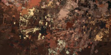 Soyut arka plan sanatı. 2D çizim. Etkileyici yağlı boya resim. Tuvalde fırça darbeleri. Modern sanat. Çok renkli arkaplan. Çağdaş sanat. İfade. Sanatsal dijital palet.