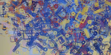 Soyut arka plan sanatı. 2D çizim. Etkileyici yağlı boya resim. Tuvalde fırça darbeleri. Modern sanat. Çok renkli arkaplan. Çağdaş sanat. İfade. Sanatsal dijital palet.