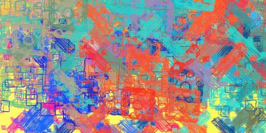 Soyut arka plan sanatı. 2D çizim. Etkileyici yağlı boya resim. Tuvalde fırça darbeleri. Modern sanat. Çok renkli arkaplan. Çağdaş sanat. İfade. Sanatsal dijital palet.