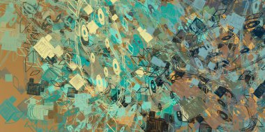 Soyut arka plan sanatı. 2D çizim. Etkileyici yağlı boya resim. Tuvalde fırça darbeleri. Modern sanat. Çok renkli arkaplan. Çağdaş sanat. İfade. Sanatsal dijital palet.