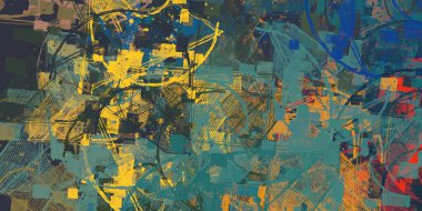 Soyut arka plan sanatı. 2D çizim. Etkileyici yağlı boya resim. Tuvalde fırça darbeleri. Modern sanat. Çok renkli arkaplan. Çağdaş sanat. İfade. Sanatsal dijital palet.