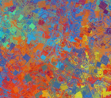 Soyut arka plan sanatı. 2D çizim. Etkileyici yağlı boya resim. Tuvalde fırça darbeleri. Modern sanat. Çok renkli arkaplan. Çağdaş sanat. İfade. Sanatsal dijital palet.