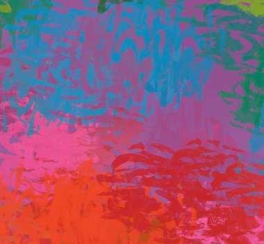 Soyut arka plan sanatı. 2D çizim. Etkileyici yağlı boya resim. Tuvalde fırça darbeleri. Modern sanat. Çok renkli arkaplan. Çağdaş sanat. İfade. Sanatsal dijital palet.