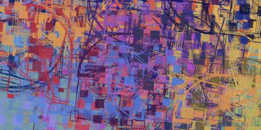 Soyut arka plan sanatı. 2D çizim. Etkileyici yağlı boya resim. Tuvalde fırça darbeleri. Modern sanat. Çok renkli arkaplan. Çağdaş sanat. İfade. Sanatsal dijital palet.