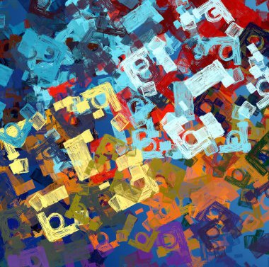 Soyut arka plan sanatı. 2D çizim. Etkileyici yağlı boya resim. Tuvalde fırça darbeleri. Modern sanat. Çok renkli arkaplan. Çağdaş sanat. İfade. Sanatsal dijital palet.