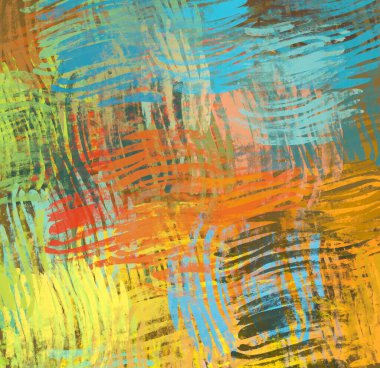 Soyut arka plan sanatı. 2D çizim. Etkileyici yağlı boya resim. Tuvalde fırça darbeleri. Modern sanat. Çok renkli arkaplan. Çağdaş sanat. İfade. Sanatsal dijital palet.