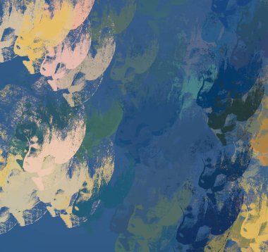 Soyut arka plan sanatı. 2D çizim. Etkileyici yağlı boya resim. Tuvalde fırça darbeleri. Modern sanat. Çok renkli arkaplan. Çağdaş sanat. İfade. Sanatsal dijital palet.