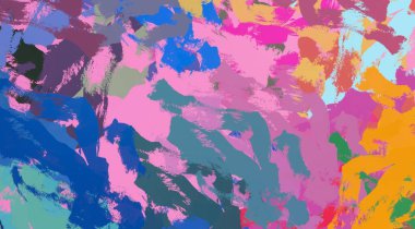 Soyut arka plan sanatı. 2D çizim. Etkileyici yağlı boya resim. Tuvalde fırça darbeleri. Modern sanat. Çok renkli arkaplan. Çağdaş sanat. İfade. Sanatsal dijital palet.