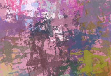 Soyut arka plan sanatı. 2D çizim. Etkileyici yağlı boya resim. Tuvalde fırça darbeleri. Modern sanat. Çok renkli arkaplan. Çağdaş sanat. İfade. Sanatsal dijital palet.