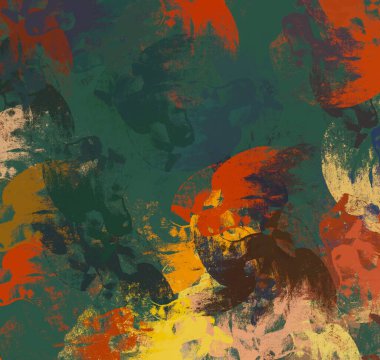 Soyut arka plan sanatı. 2D çizim. Etkileyici yağlı boya resim. Tuvalde fırça darbeleri. Modern sanat. Çok renkli arkaplan. Çağdaş sanat. İfade. Sanatsal dijital palet.