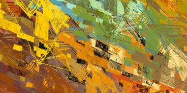 Soyut arka plan sanatı. 2D çizim. Etkileyici yağlı boya resim. Tuvalde fırça darbeleri. Modern sanat. Çok renkli arkaplan. Çağdaş sanat. İfade. Sanatsal dijital palet.