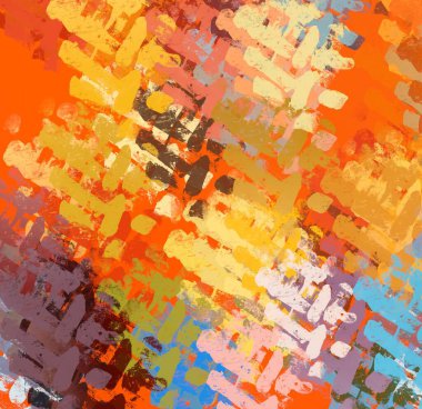 Soyut arka plan sanatı. 2D çizim. Etkileyici yağlı boya resim. Tuvalde fırça darbeleri. Modern sanat. Çok renkli arkaplan. Çağdaş sanat. İfade. Sanatsal dijital palet.