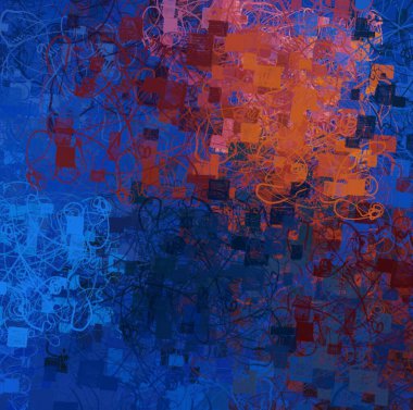 Soyut arka plan sanatı. 2D çizim. Etkileyici yağlı boya resim. Tuvalde fırça darbeleri. Modern sanat. Çok renkli arkaplan. Çağdaş sanat. İfade. Sanatsal dijital palet.