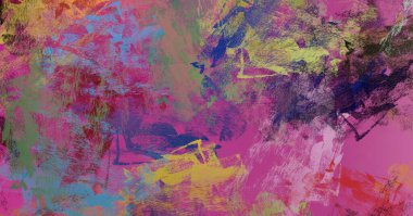 Soyut arka plan sanatı. 2D çizim. Etkileyici yağlı boya resim. Tuvalde fırça darbeleri. Modern sanat. Çok renkli arkaplan. Çağdaş sanat. İfade. Sanatsal dijital palet.