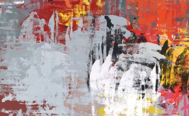 Soyut arka plan sanatı. 2D çizim. Etkileyici yağlı boya resim. Tuvalde fırça darbeleri. Modern sanat. Çok renkli arkaplan. Çağdaş sanat. İfade. Sanatsal dijital palet.