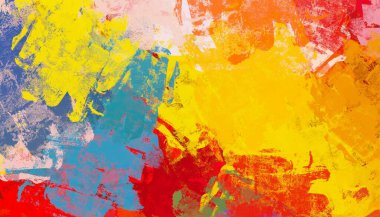 Soyut arka plan sanatı. 2D çizim. Etkileyici yağlı boya resim. Tuvalde fırça darbeleri. Modern sanat. Çok renkli arkaplan. Çağdaş sanat. İfade. Sanatsal dijital palet.