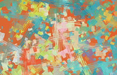 Soyut arka plan sanatı. 2D çizim. Etkileyici yağlı boya resim. Tuvalde fırça darbeleri. Modern sanat. Çok renkli arkaplan. Çağdaş sanat. İfade. Sanatsal dijital palet.