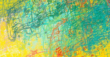 Soyut arka plan sanatı. 2D çizim. Etkileyici yağlı boya resim. Tuvalde fırça darbeleri. Modern sanat. Çok renkli arkaplan. Çağdaş sanat. İfade. Sanatsal dijital palet.