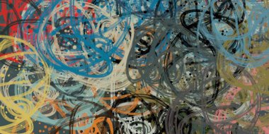 Soyut arka plan sanatı. 2D çizim. Etkileyici yağlı boya resim. Tuvalde fırça darbeleri. Modern sanat. Çok renkli arkaplan. Çağdaş sanat. İfade. Sanatsal dijital palet.