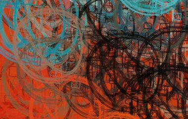 Soyut arka plan sanatı. 2D çizim. Etkileyici yağlı boya resim. Tuvalde fırça darbeleri. Modern sanat. Çok renkli arkaplan. Çağdaş sanat. İfade. Sanatsal dijital palet.