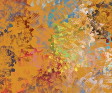 Soyut arka plan sanatı. 2D çizim. Etkileyici yağlı boya resim. Tuvalde fırça darbeleri. Modern sanat. Çok renkli arkaplan. Çağdaş sanat. İfade. Sanatsal dijital palet.