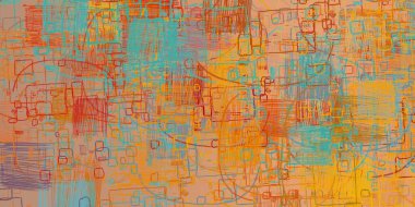 Soyut arka plan sanatı. 2D çizim. Etkileyici yağlı boya resim. Tuvalde fırça darbeleri. Modern sanat. Çok renkli arkaplan. Çağdaş sanat. İfade. Sanatsal dijital palet.