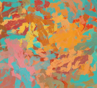 Soyut arka plan sanatı. 2D çizim. Etkileyici yağlı boya resim. Tuvalde fırça darbeleri. Modern sanat. Çok renkli arkaplan. Çağdaş sanat. İfade. Sanatsal dijital palet.