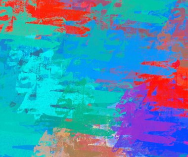 Soyut arka plan sanatı. 2D çizim. Etkileyici yağlı boya resim. Tuvalde fırça darbeleri. Modern sanat. Çok renkli arkaplan. Çağdaş sanat. İfade. Sanatsal dijital palet.