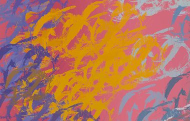 Soyut arka plan sanatı. 2D çizim. Etkileyici yağlı boya resim. Tuvalde fırça darbeleri. Modern sanat. Çok renkli arkaplan. Çağdaş sanat. İfade. Sanatsal dijital palet.