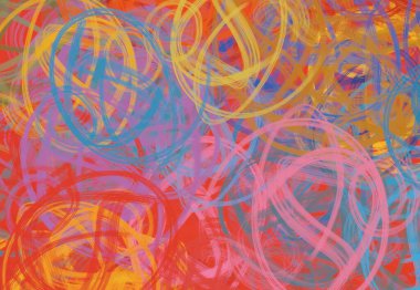 Soyut arka plan sanatı. 2D çizim. Etkileyici yağlı boya resim. Tuvalde fırça darbeleri. Modern sanat. Çok renkli arkaplan. Çağdaş sanat. İfade. Sanatsal dijital palet.