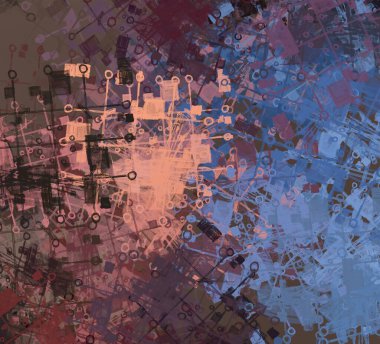 Soyut arka plan sanatı. 2D çizim. Etkileyici yağlı boya resim. Tuvalde fırça darbeleri. Modern sanat. Çok renkli arkaplan. Çağdaş sanat. İfade. Sanatsal dijital palet.