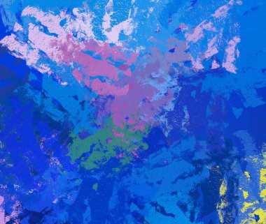 Soyut arka plan sanatı. 2D çizim. Etkileyici yağlı boya resim. Tuvalde fırça darbeleri. Modern sanat. Çok renkli arkaplan. Çağdaş sanat. İfade. Sanatsal dijital palet.